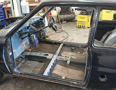 The whole car is being stripped so we can get it off to the sand blasters to assess the rot.